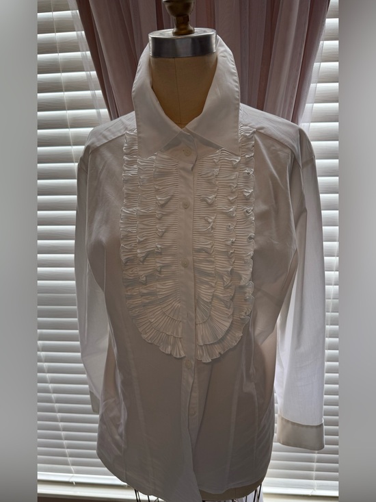 Worthington Tops - Worthington White Stretch Dress Shirt Ruffle Detail XL